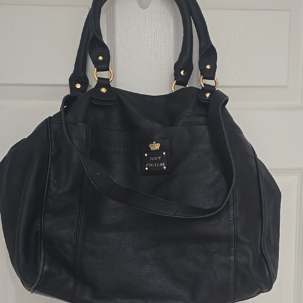 Juicy Couture Black Leather Tote Bag Y2K